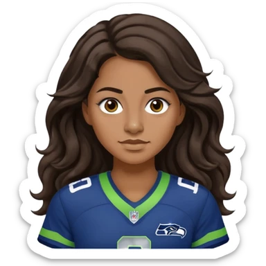 Long wavy Dark brown hair, brown eyes with small nose ring of seahawks fan women sticker