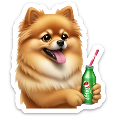 Pomeranian drinking soda sticker