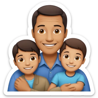 Indonesian father with son and daughter, smiling together sticker