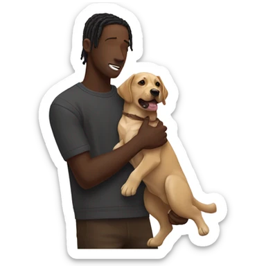Travis Scott holding a chocolate Labrador sticker