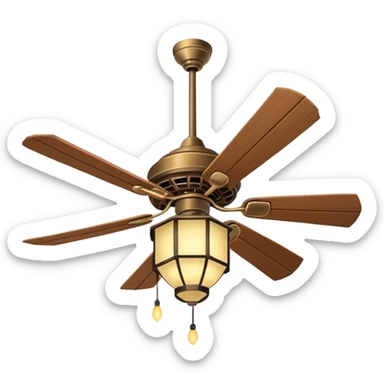 Ceiling Fan – wide-blade wooden fan spinning gently above lantern lights. sticker