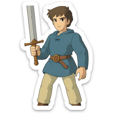 ghibli style man with broadsword sticker