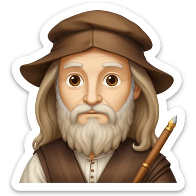 cinematic-realistic-leonardo-da-vinci-portrait-emoji,-depicted-as-the-quintessential-renaissance-polymath-with-deep,-thoughtful-eyes,-a-flowing-beard,-and-a-quill-or-sketchbook-in-hand.-the-scene-is-illuminated-with-warm,-classical-light sticker