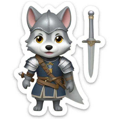 Little wolf sylvanian family toy dressed in medieval clothes and sword   sticker