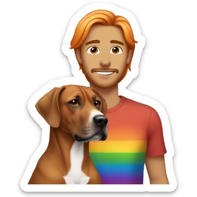 white male with rainbow colored hair alongside a brown rhodesian ridgeback sticker
