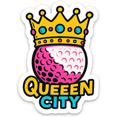 Add the text 'Queen City' in a stylish, modern font below the emoji, keeping the cool, energetic vibe. sticker