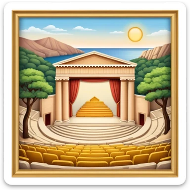 Cinematic Realistic Theatre of Epidaurus Landmark Emoji, depicted as a classical open‚Äêair theatre nestled in nature rendered with soft textures and serene, historical lighting. sticker
