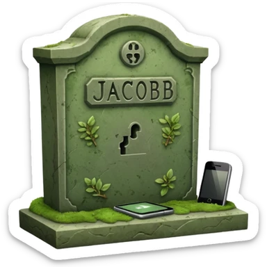 grave with name Jacob with phone and ;stop on it sticker