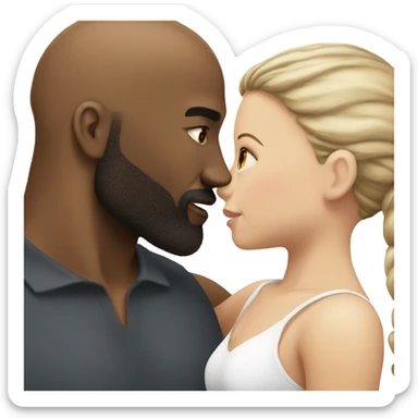 White girl brunette kissing muscular black bald man with beard sticker