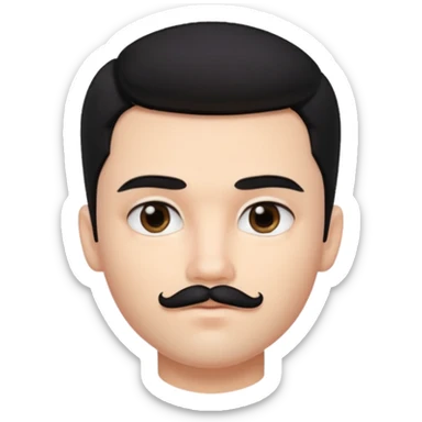 pretty handsome bratz man, with black hair and Little square mustache with black black black  eyes,  short dar, pale skin, defined jawlines sticker