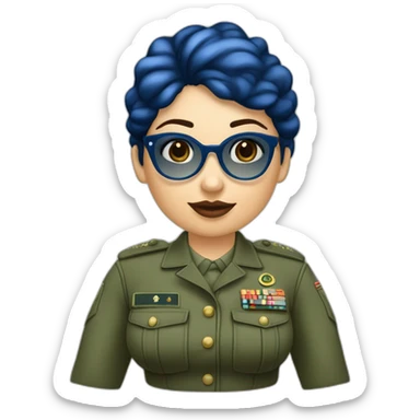 Mujer morena gordita gafas azules cara morena militar sticker