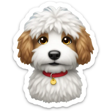 White, fluffy, mini yoodipoo with red collar  sticker