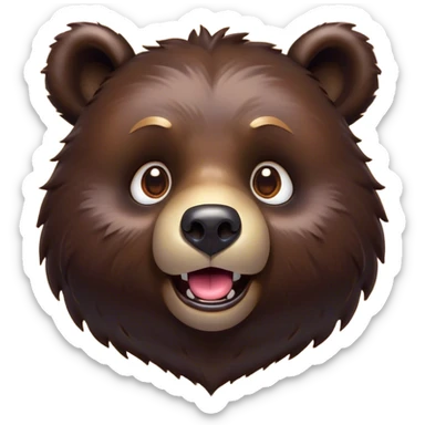 Cinematic Comical Bear Portrait Emoji, Head tilted dramatically with an exaggeratedly amused expression, featuring a striking, glossy dark brown fur with bold fur texture, wide, expressive eyes filled with playful disbelief, Simplified yet hilariously expressive features, highly detailed, glowing with a slightly sassy glow, high shine, dramatic yet playful, stylized with an air of cheeky wilderness mischief, bright and endearing, soft glowing outline, capturing the essence of a spirited and over-the-top bear, so meme-worthy it feels like it could roar its way into internet fame instantly! sticker