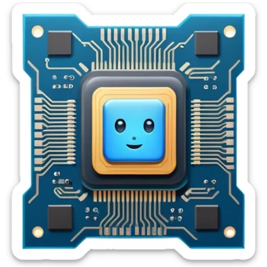 Cute AI processor chip with glowing circuits sticker