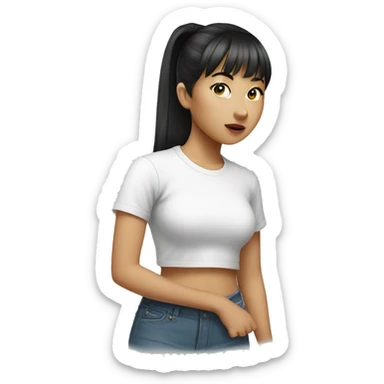 Asian girl with bangs and high ponytail, white tee shirt  sticker