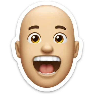 Really positive canthal tilt, mouth open, drooling, kinda special, bald sticker