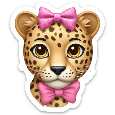pink cheetah wearing a pink bow sticker