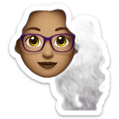 curvy-woman-purple-long-wavy-hair-green-eyes-square-glasses-white sticker