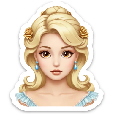 blonde model with brown eyes, luxury makeup, rococo sticker