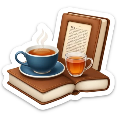 A cup of tea next to a book sticker