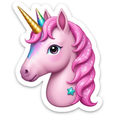 Pink cute unicorn with glitters and a bow sticker