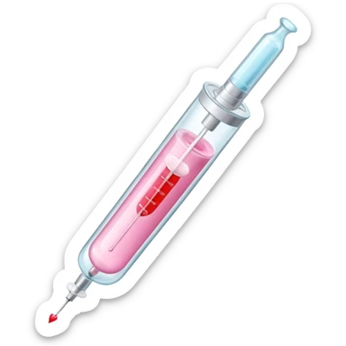 A pastel pink syringe filled with heart liquid, labeled “Obsession Serum.” sticker