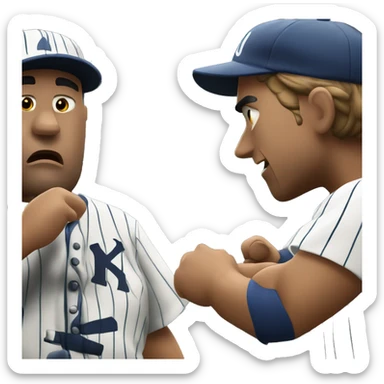 Baseball executive angrily negotiating with a Latino player in pinstripes sticker