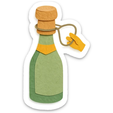 sparkling wine opening step 2: loosening wire ring (muselet), realistic light green champagne bottle color, no background sticker