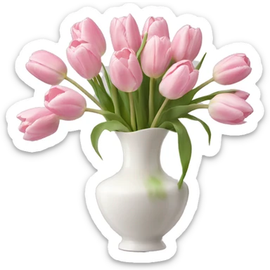 Light pink tulips in white vase in bow  sticker