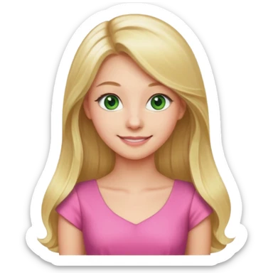 long blonde hair, real estate broker, 20 years old, green eyes, cute pink corporate dress sticker