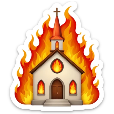 A church which is one fire ans its glowing sticker