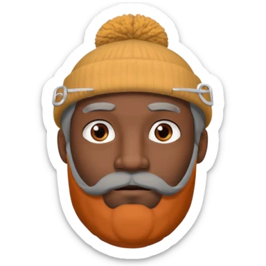 A dark-skinned man with a gray beanie, brown eyes, and a gray beard, wearing a calm expression. sticker