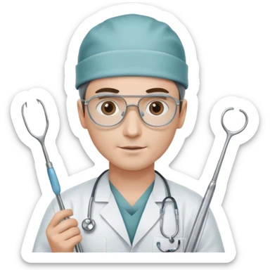 neurosurgeon surrounded by surgical instruments sticker