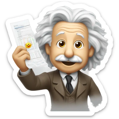 happy albert einstein holds statistics page in his hand sticker