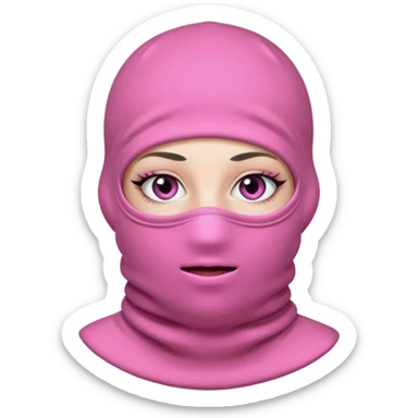 baggy stylish 3 hole balaclava pink in colour with girly eyes showing through the eye holes of the balaclava with beautiful eyelashes on  sticker