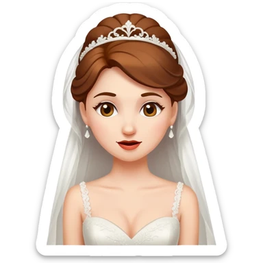 bride in a wedding dress winking, with a faint heart and question mark, playful and ambiguous sticker
