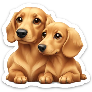 Mini dachshund and golden retriever laying down together sticker