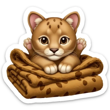 Cozy puma cougar cub in blanket with paws sticker