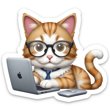 cat with glasses and a computer in its paws sticker