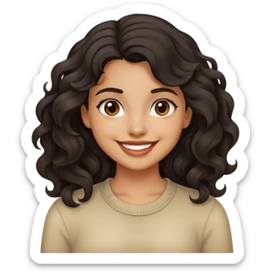 a dark-haired girl with a light tan. With wavy hair smiling sticker