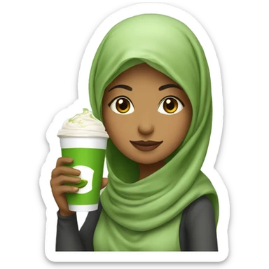 Muslim-girl-drinking-matcha-latte sticker