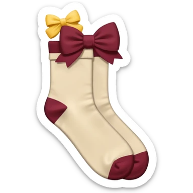 beige socks with a burgundy bow in a classic knot style, emoji style sticker