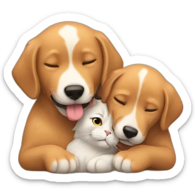 Un chat et un chien qui font un calin sticker