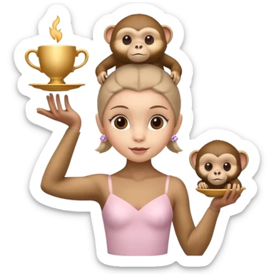 ballerina with a capuchin monkey head and a cup balanced on the head sticker