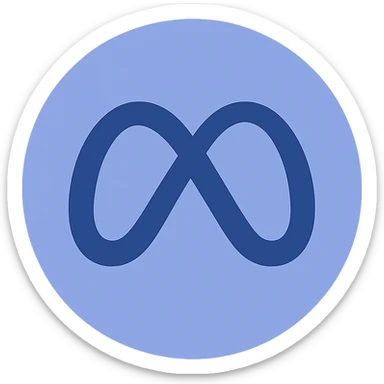 Reimagine the Meta logo in a minimalistic, flat blue style consistent with previous icons. Place the blue Meta infinity symbol on a circular blue background. Use clean and simple lines, minimal use of other colors, and a fully transparent background outside the circle. Prioritize clarity and recognizability. sticker