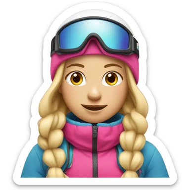 Skier girl with blonde hair and pink gear  sticker