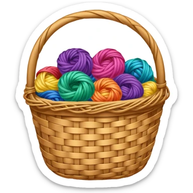 A basket with tangled rainbow yarn spilling slightly over the side. sticker