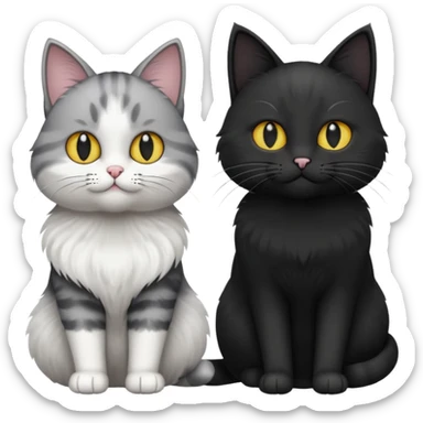 White and grey cat and black cat sticker