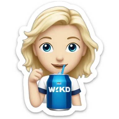 Blonde girl with blue eyes holding a blue wkd drink and wearing a Scotland football tshirt sticker