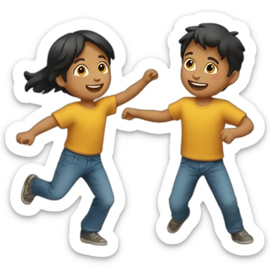 Dos niños bailando con los brazos en alto sticker
